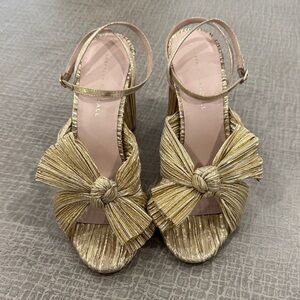 Loeffler Randall Camellia Gold Pleated Bow Heels